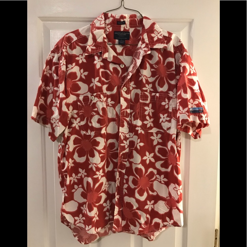 American Eagle Large Shirt Hawaiian Style Button Up Men’s Short Sleeve